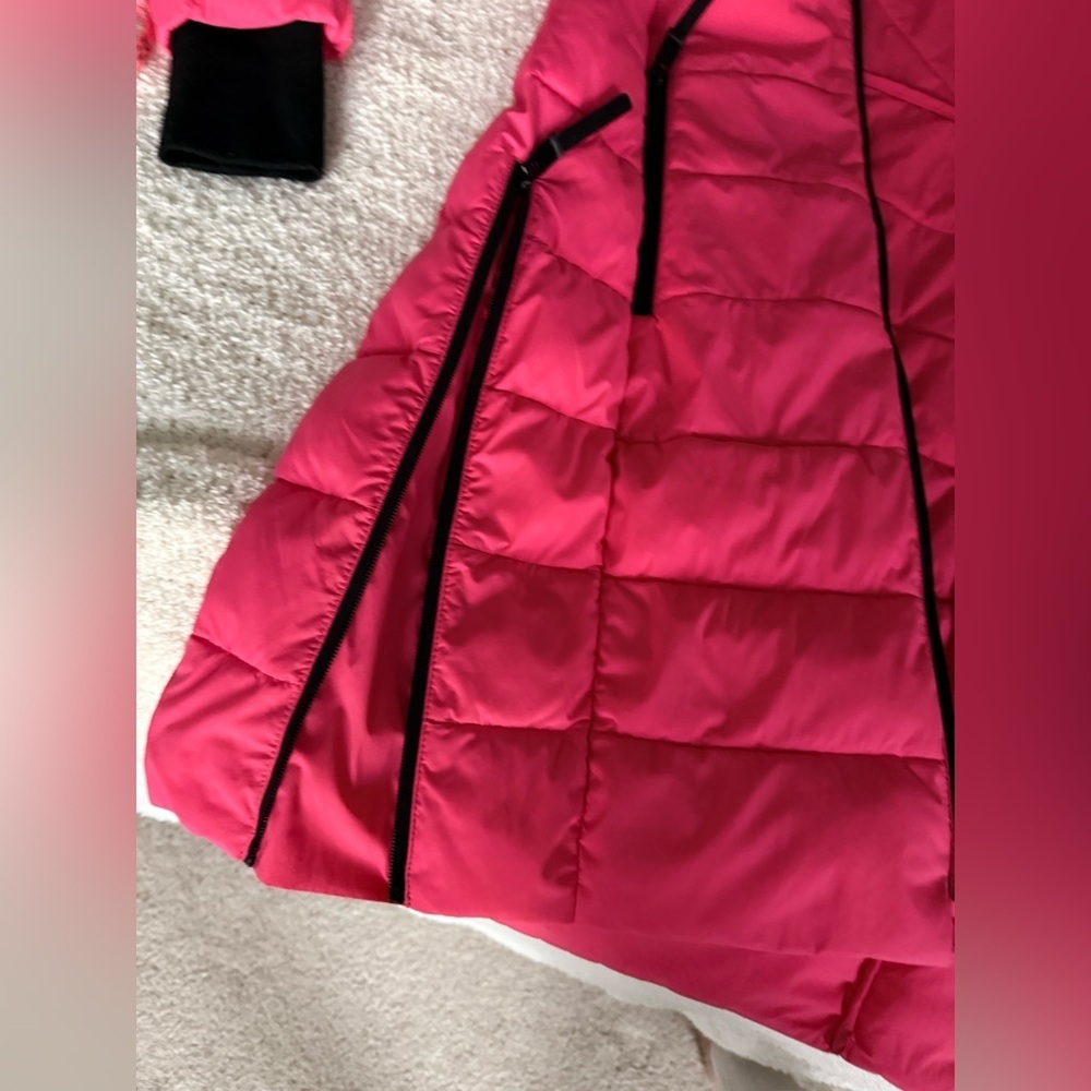 M&S ACTIVE Bright Pink Puffer Jacket Pink Long Puffer Coat With Detachable Hood - Picture 11 of 16